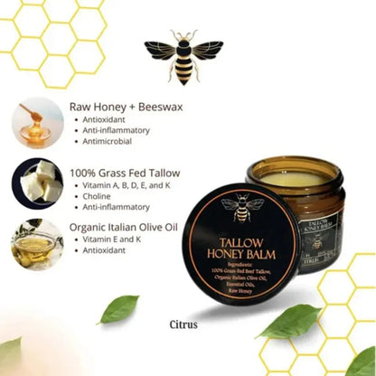 Organic Grass-Fed Beef Tallow Balm with Raw Honey