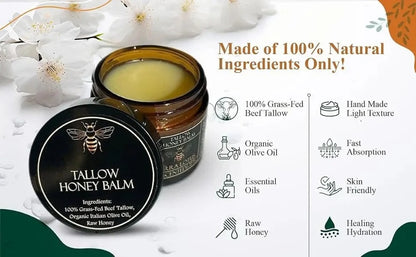 Organic Grass-Fed Beef Tallow Balm with Raw Honey